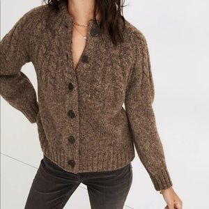 Madewell Harwood Cableknit Mockneck Cardigan Sweater